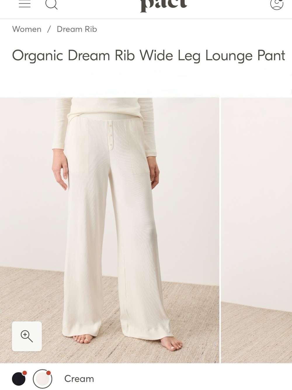 NWOT-PACT ORGANIC DREAM RIB WIDE LEG LOUNGE PANT- XXL -CREAM - Picture 3 of 14